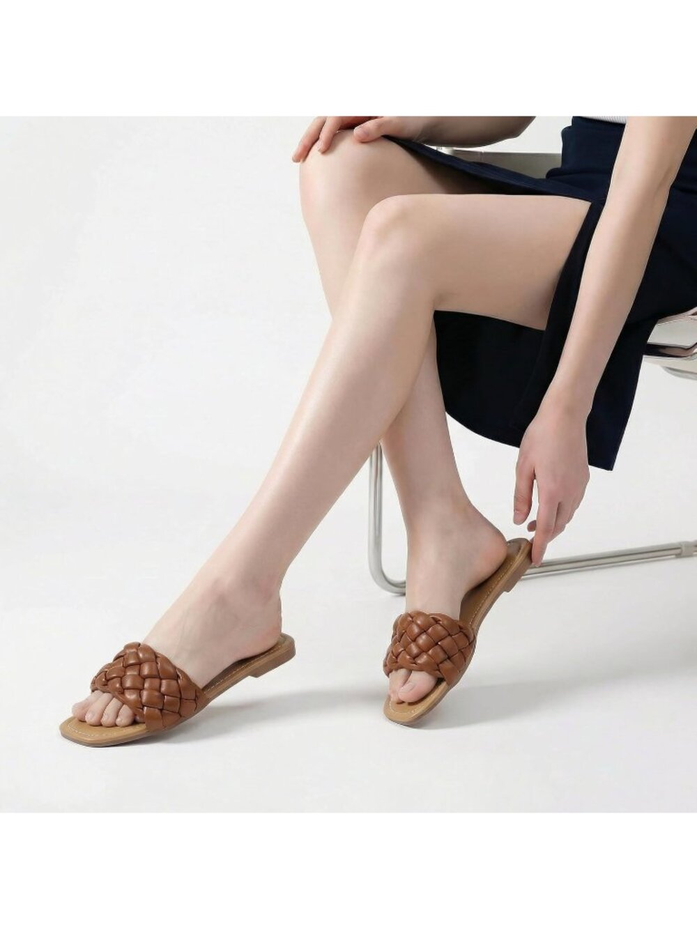 Women's Brown Summer Comfort Open-Toe Slip-On Lightweight Beach Flats Sandals - Picture 2 of 7